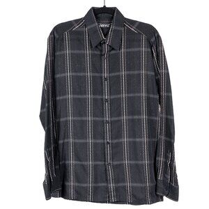 Arnaz Dress Shirt L Mens Plaid Black White 16 16.5 Button Up Long Sleeve Stitch